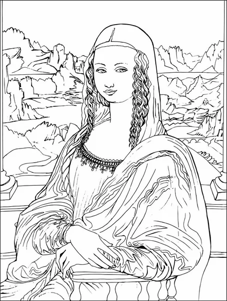 Coloring page with mona lisa by leonardo da vinci it was drawn by hand and is not an exact copy of the painting