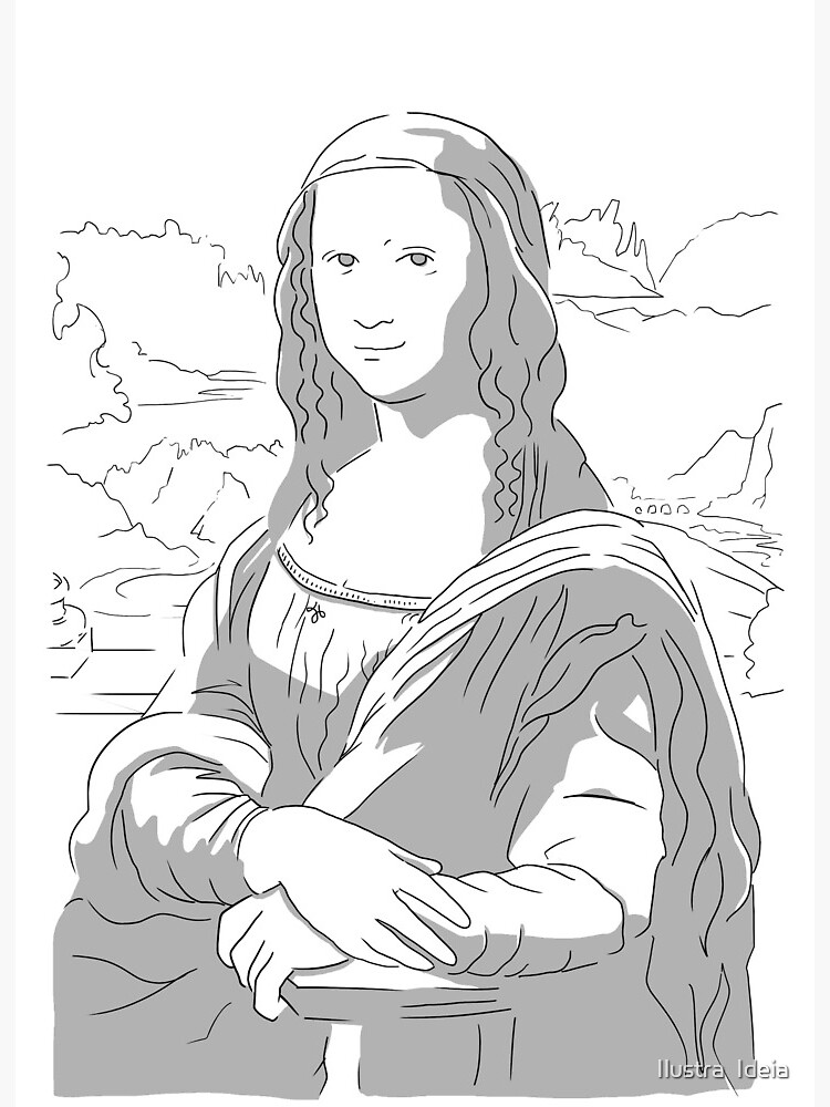 Mona lisa leonardo da vinci la gioconda line art grey art board print for sale by ilustra ideia