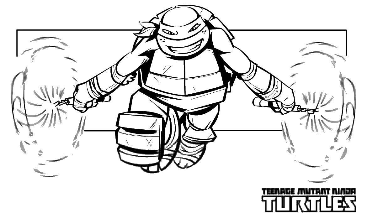 Online coloring pages coloring page leonardo and nunchuck ninja download print coloring page