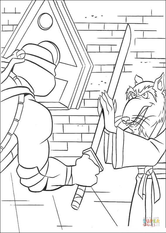 Leonardo practices with splinter coloring page free printable coloring pages