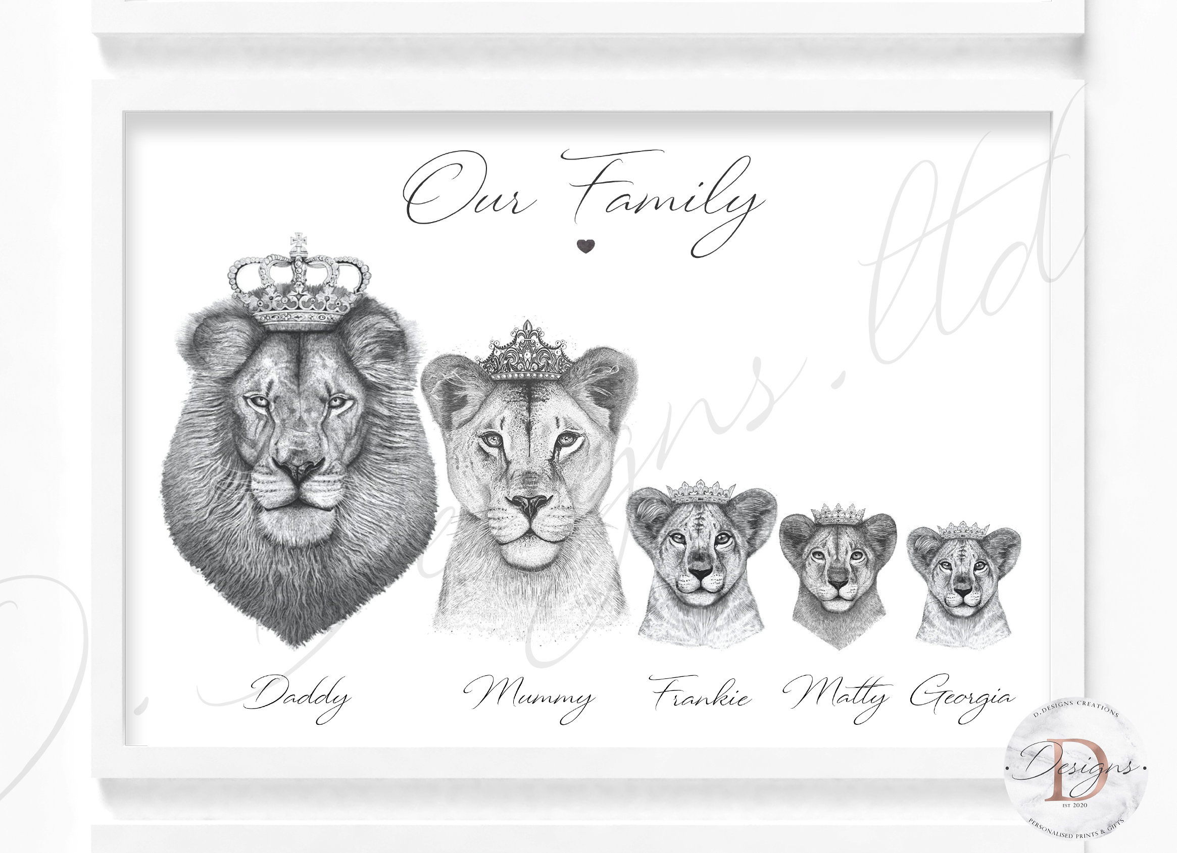 Buy personalised lion familycouple prints king queen cubs customised online in india