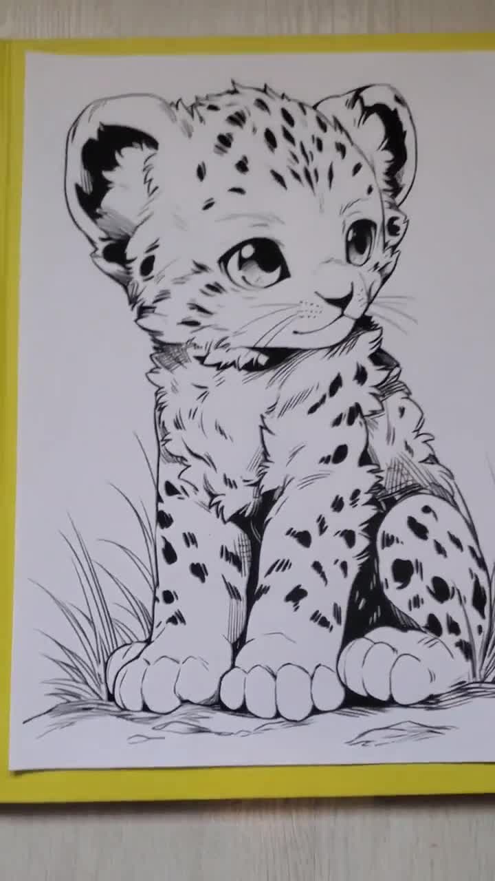 Coloring page for child baby leopard