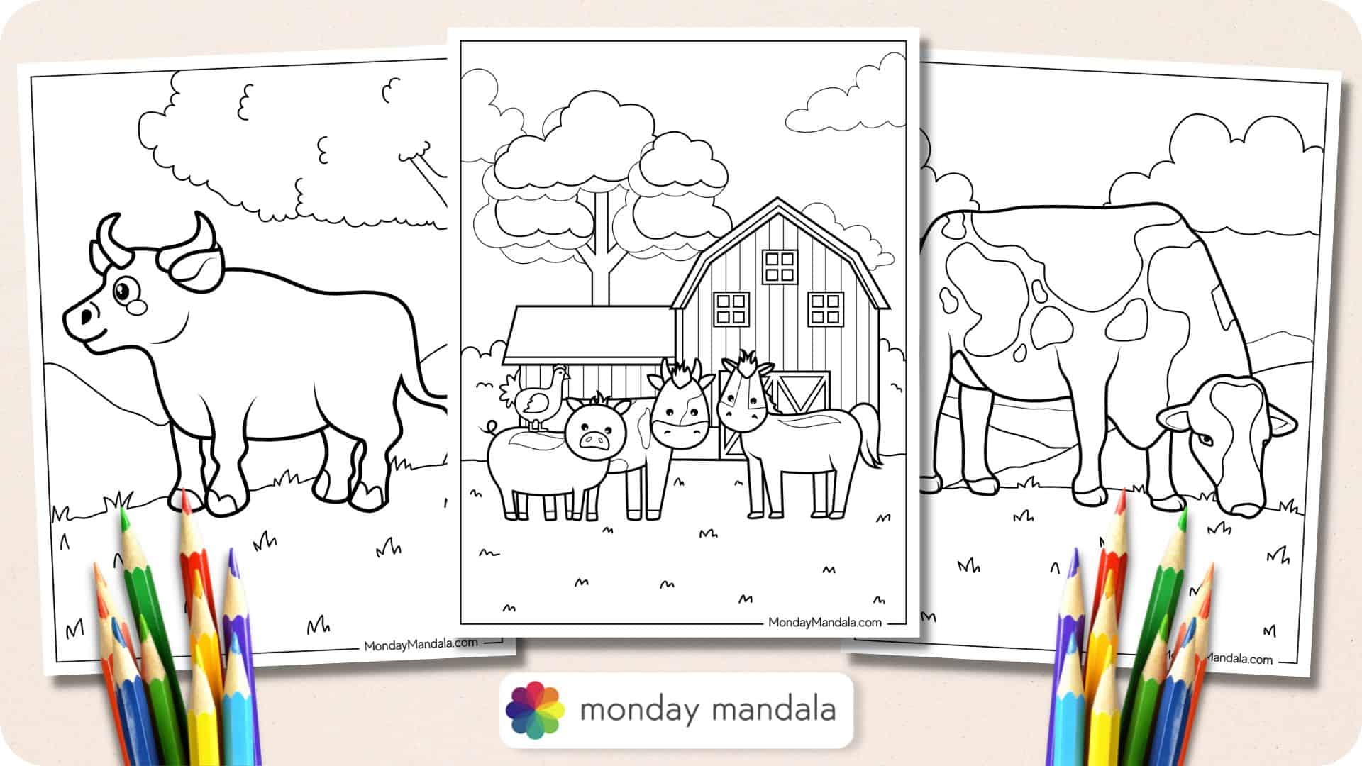 Farm animals coloring pages free pdf printables