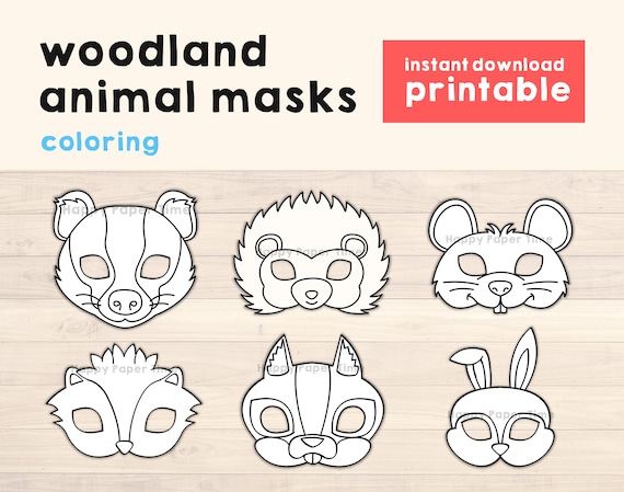 Woodland animal masks template pdf crafting kid party favor printable woodland print kids activity party printable instant download instant download