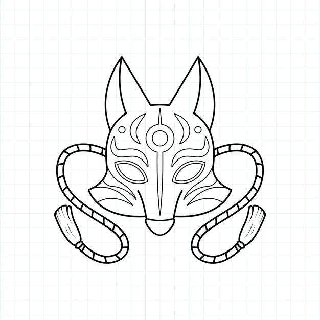Premium vector japanese kitsune mask coloring page vector illustration eps