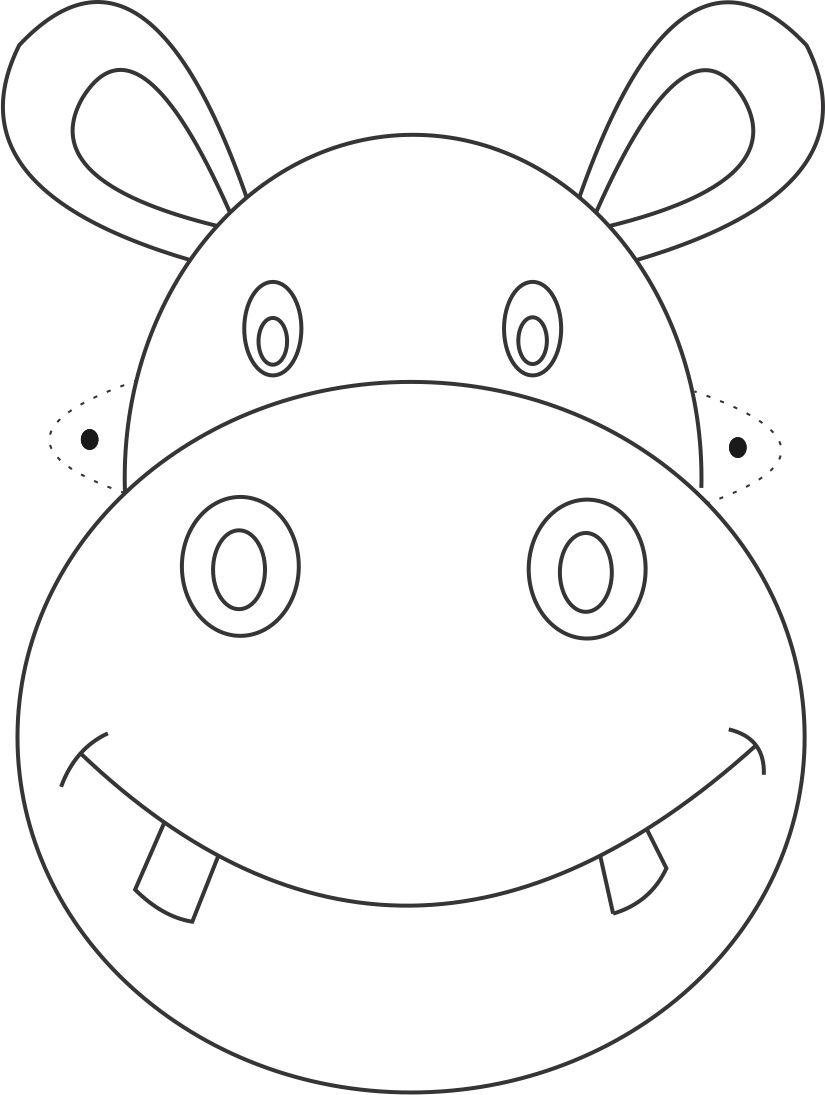 Hippo mask printable coloring page for kids