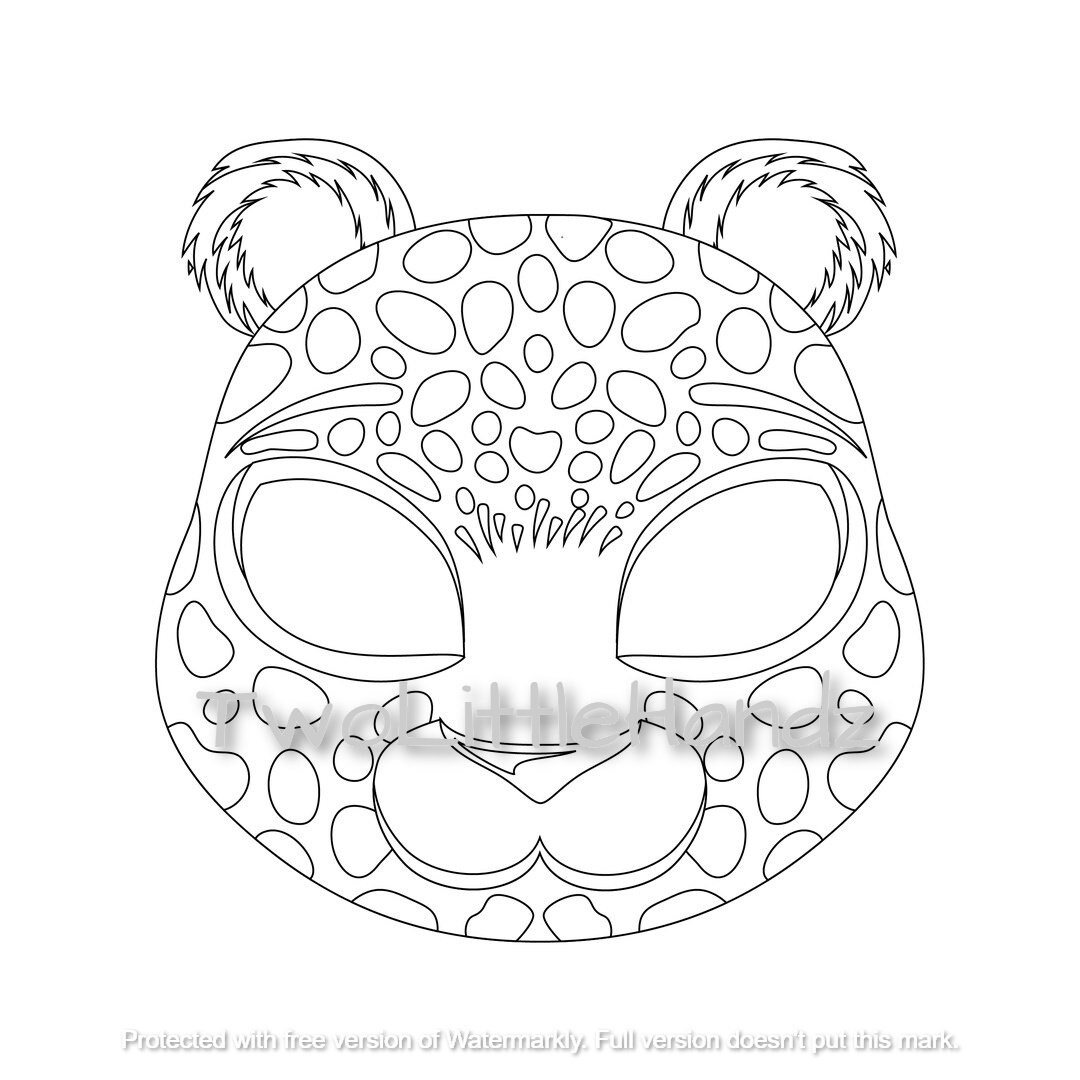 Leopard printable mask animal masks for kids party printable coloring page digital download kids craft printable