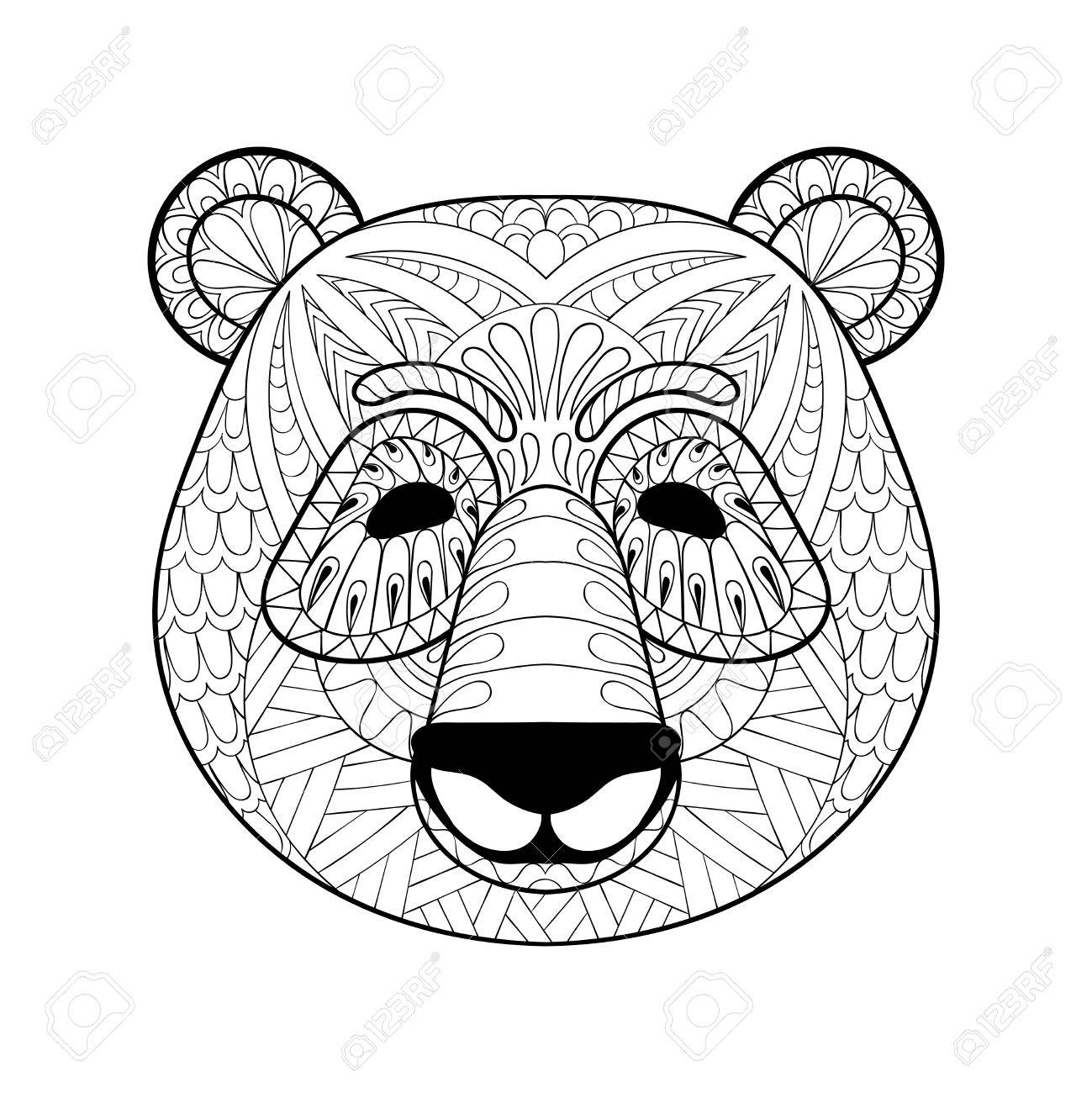 Head of panda in style freehand sketch for adult antistress coloring page with doodle elements ornamental artistic vector illustration for tattoo t