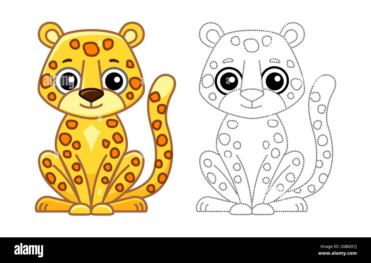 Zoo animal for children coloring book funny leopard in a cartoon style trace the dots and color the picture stock vector image art