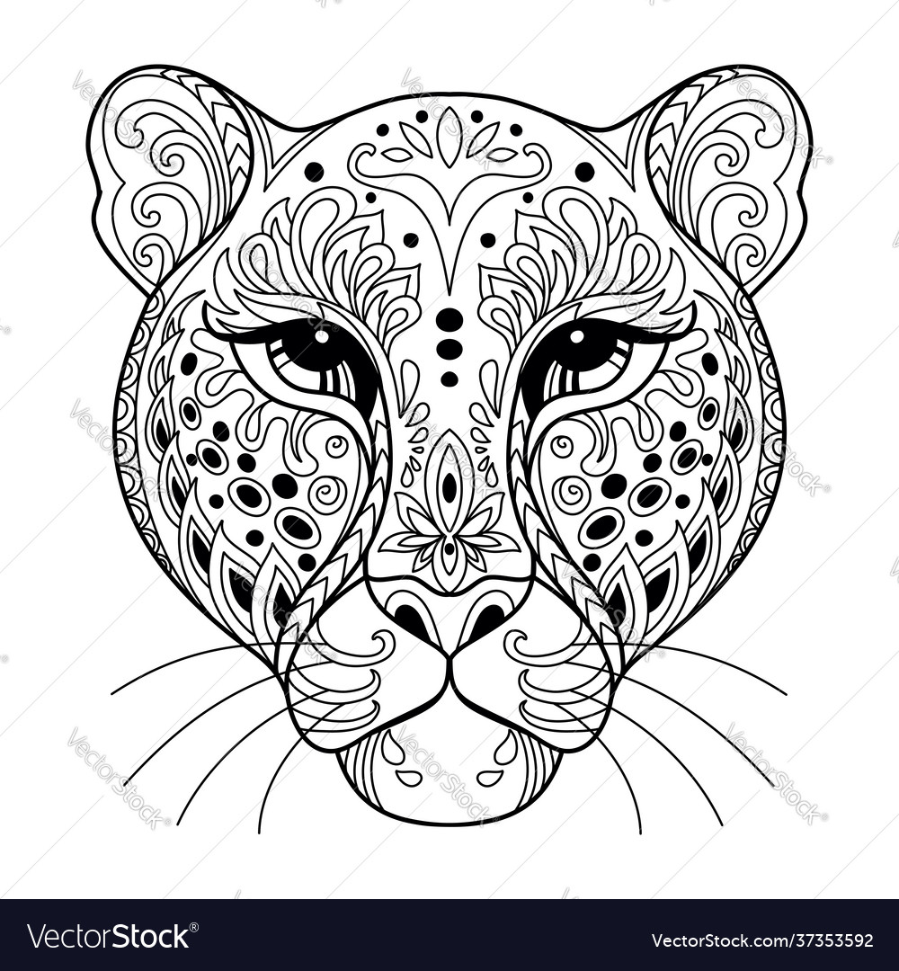 Tangle leopard coloring book page for adult vector image