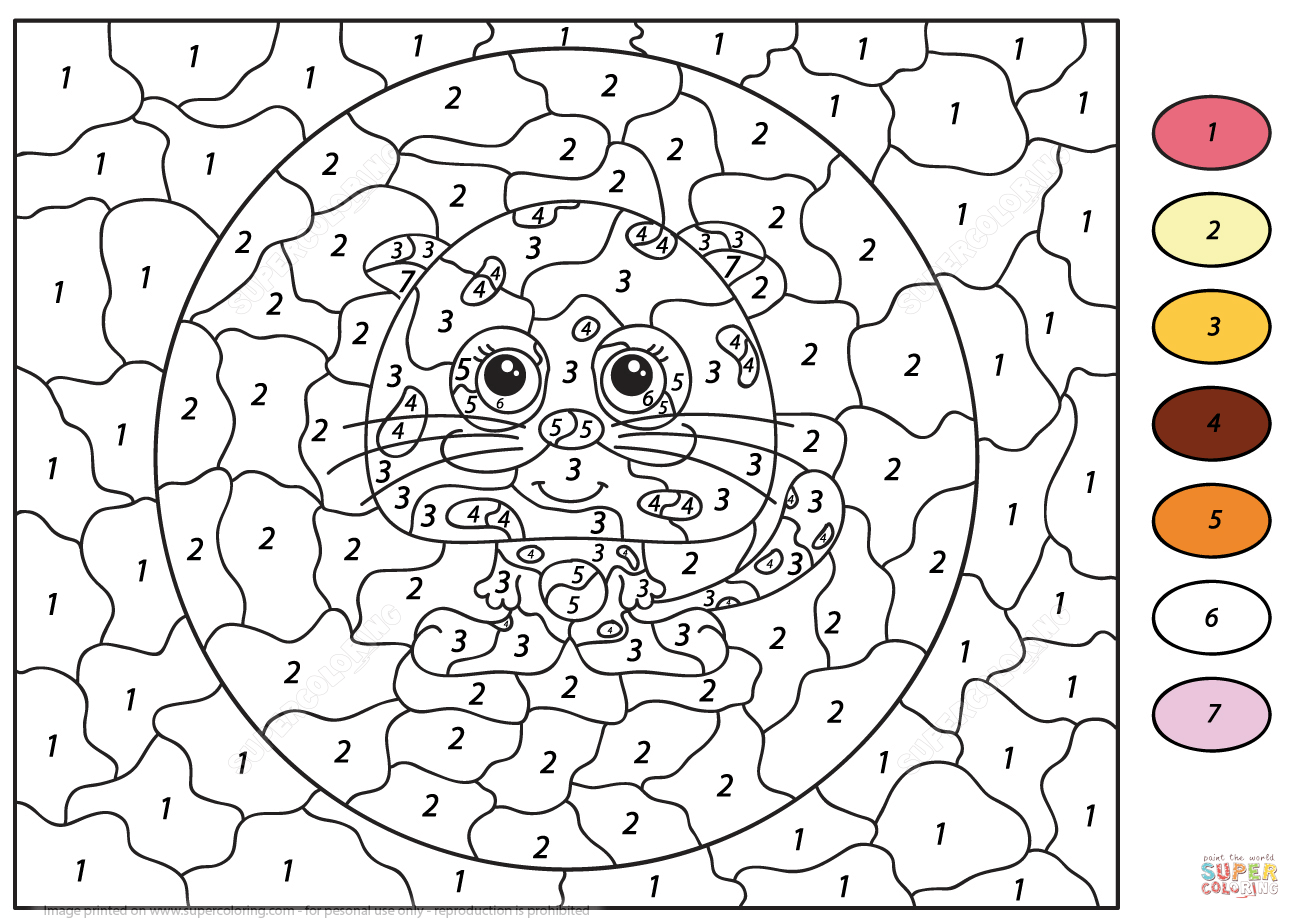 Cute leopard color by number free printable coloring pages