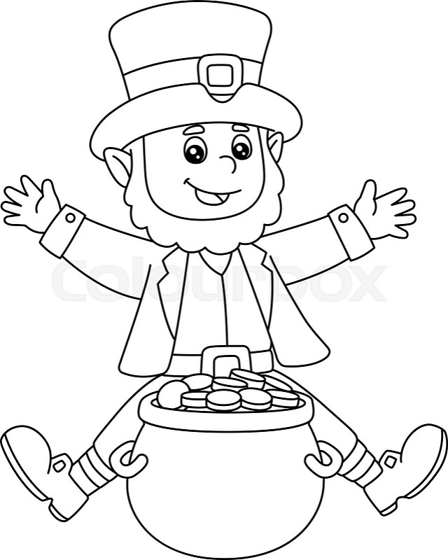 St patricks day leprechaun coloring page for kids stock vector