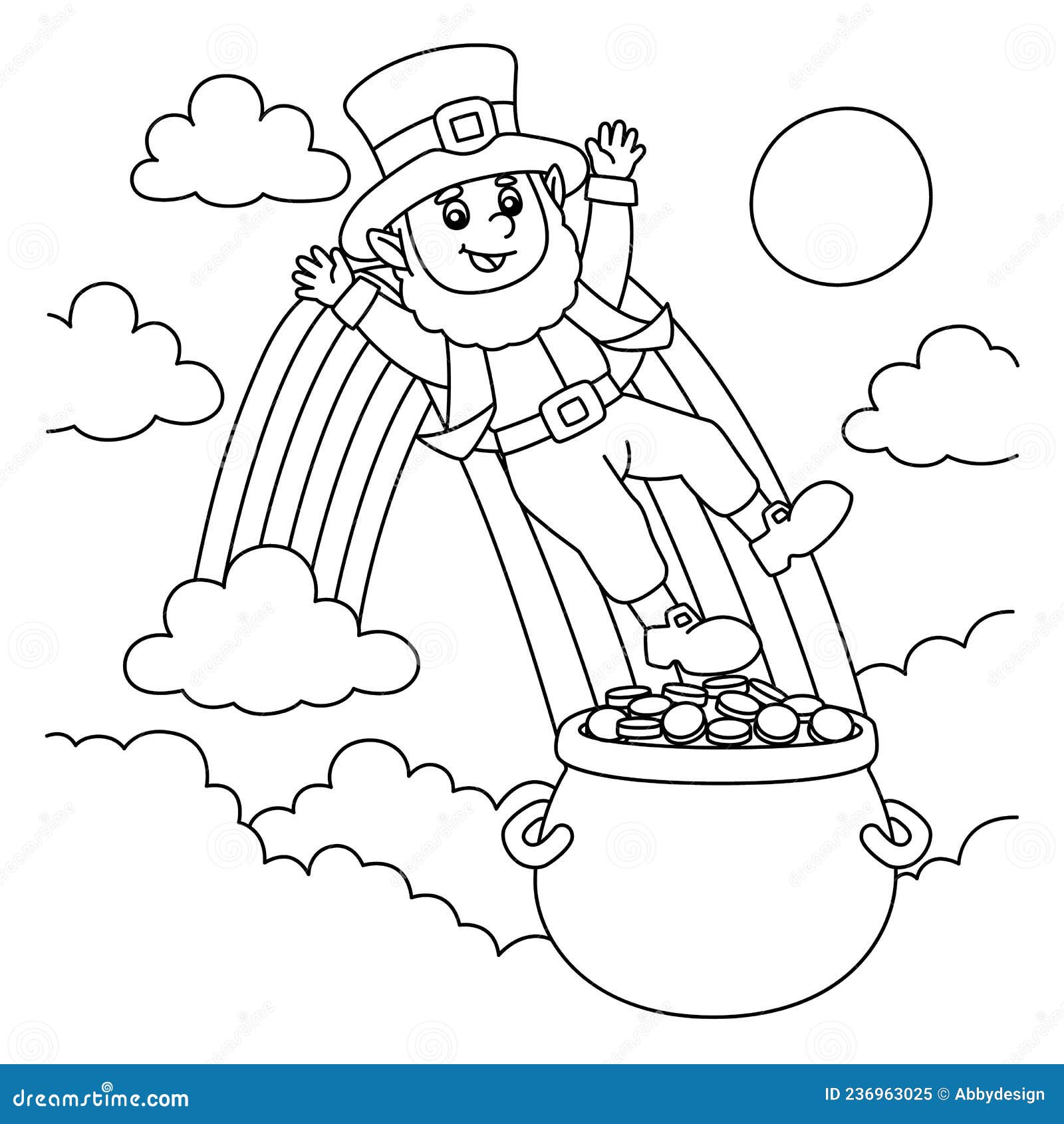 St patricks day leprechaun coloring page for kids stock vector