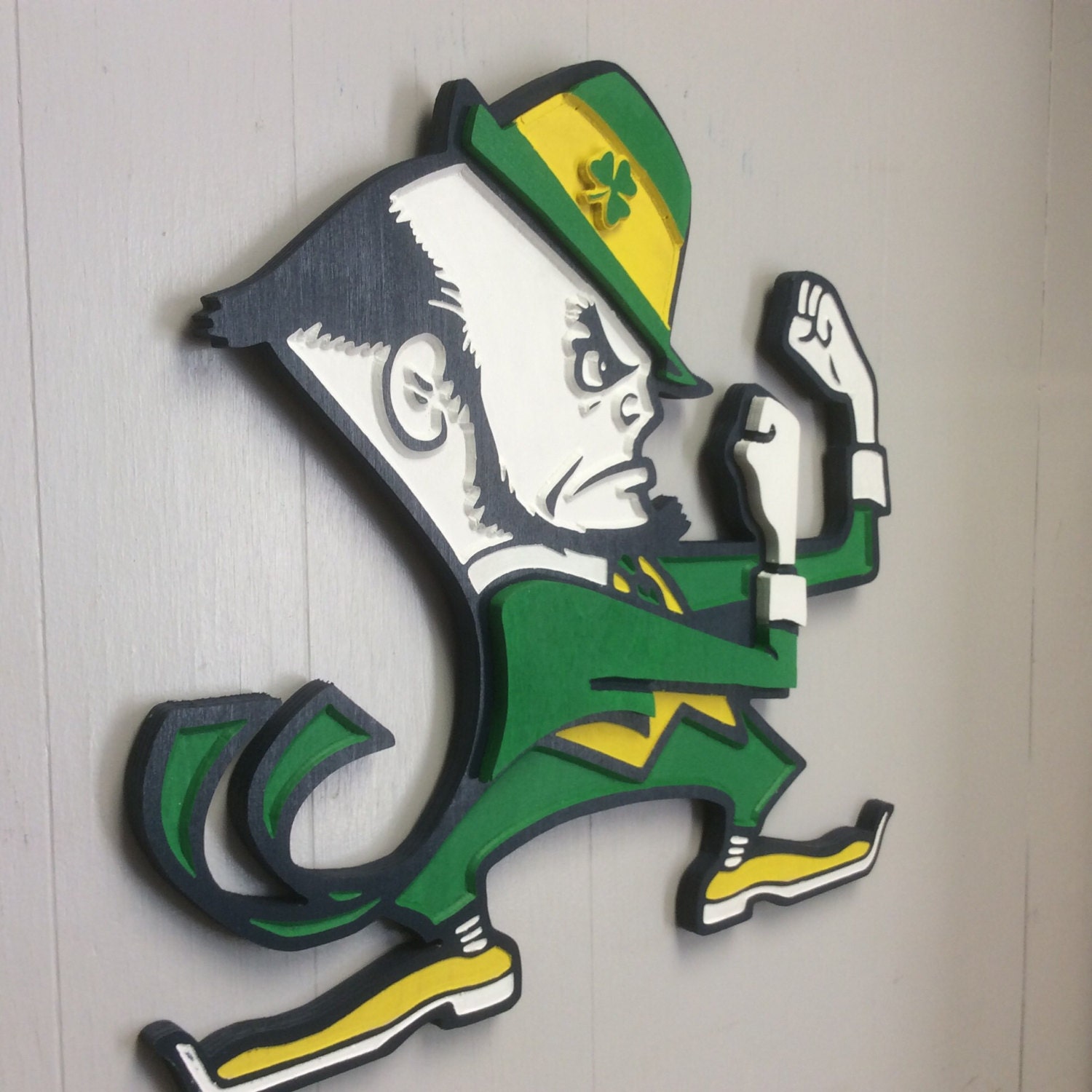 University of notre dame leprechaun d plaque nd fighting irish wood sign wood carved sign hand painted wall art