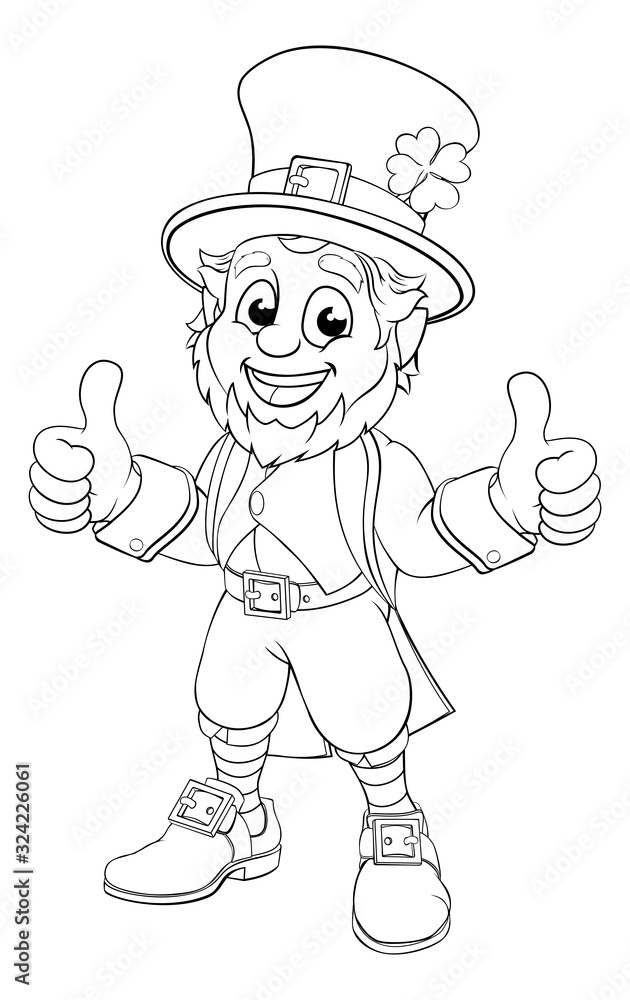 A leprechaun st patrick s day cartoon character in black and white outline like a colouring book page vector