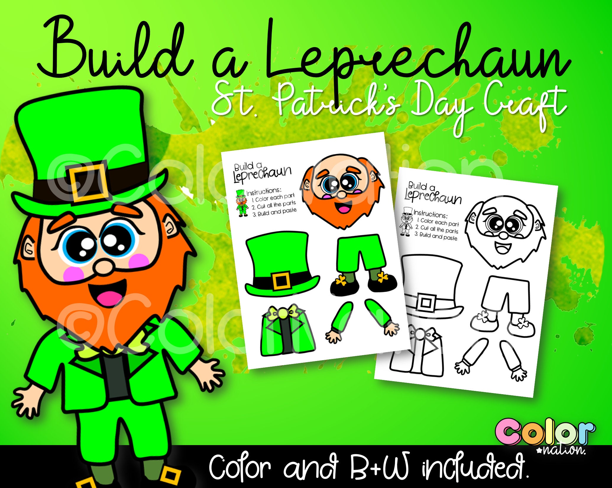 Build a leprechaun printable craft st patricks day coloring pages