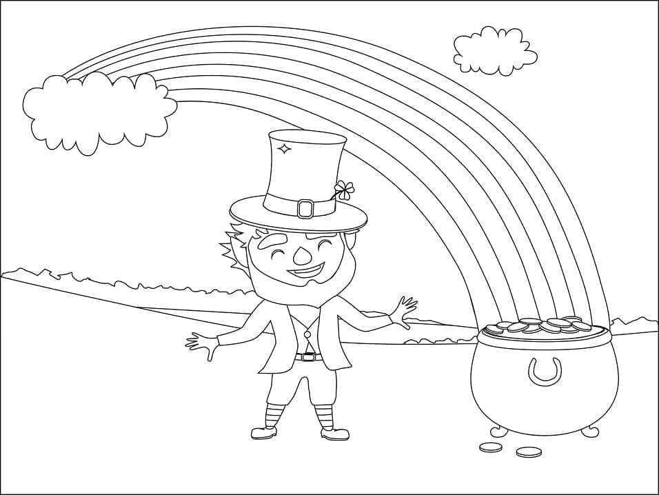 Leprechaun with rainbow coloring page