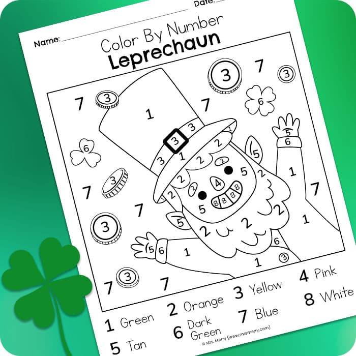 St patricks day color by number leprechaun printable mrs merry