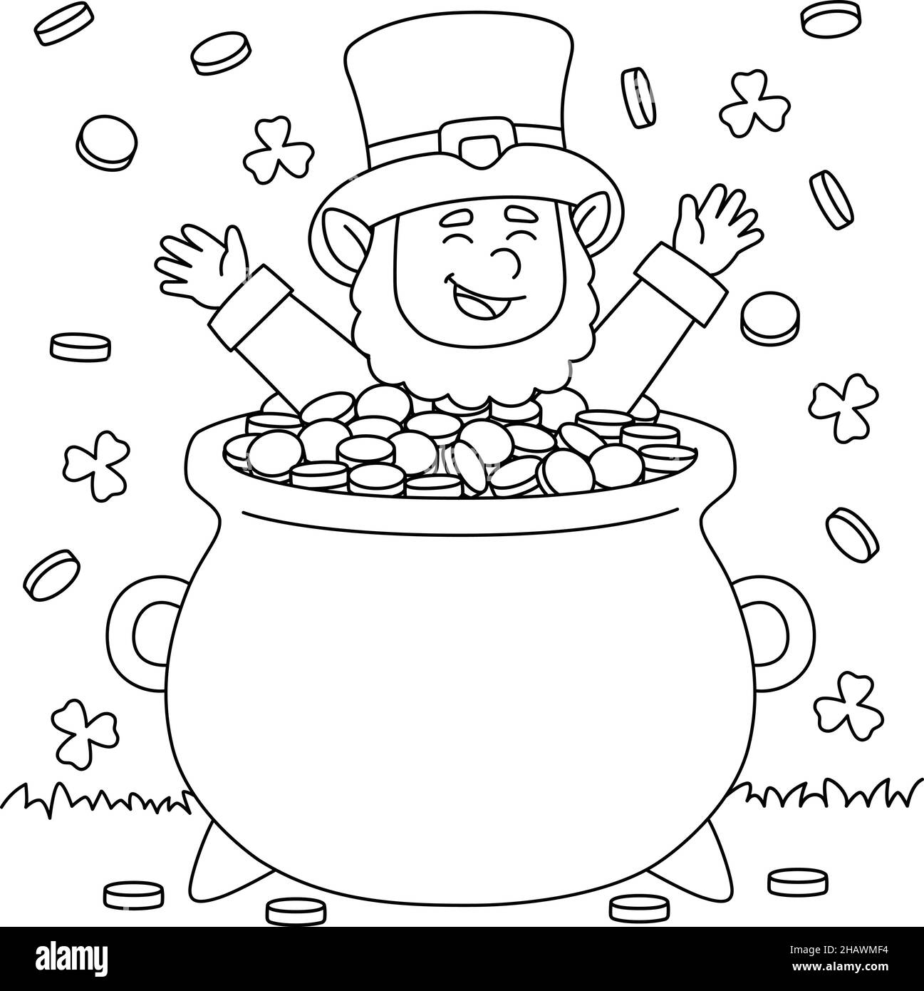 St patricks day leprechaun coloring page for kids stock vector image art