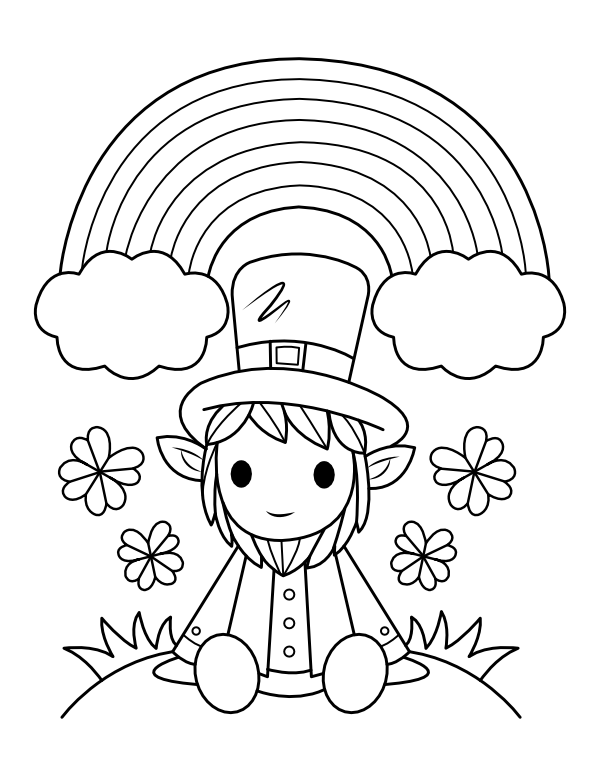 Printable leprechaun under rainbow coloring page