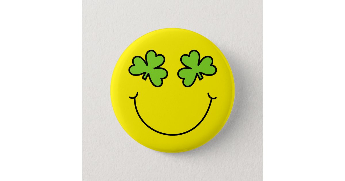 St patricks day emoji shamrock eyes face pinback button