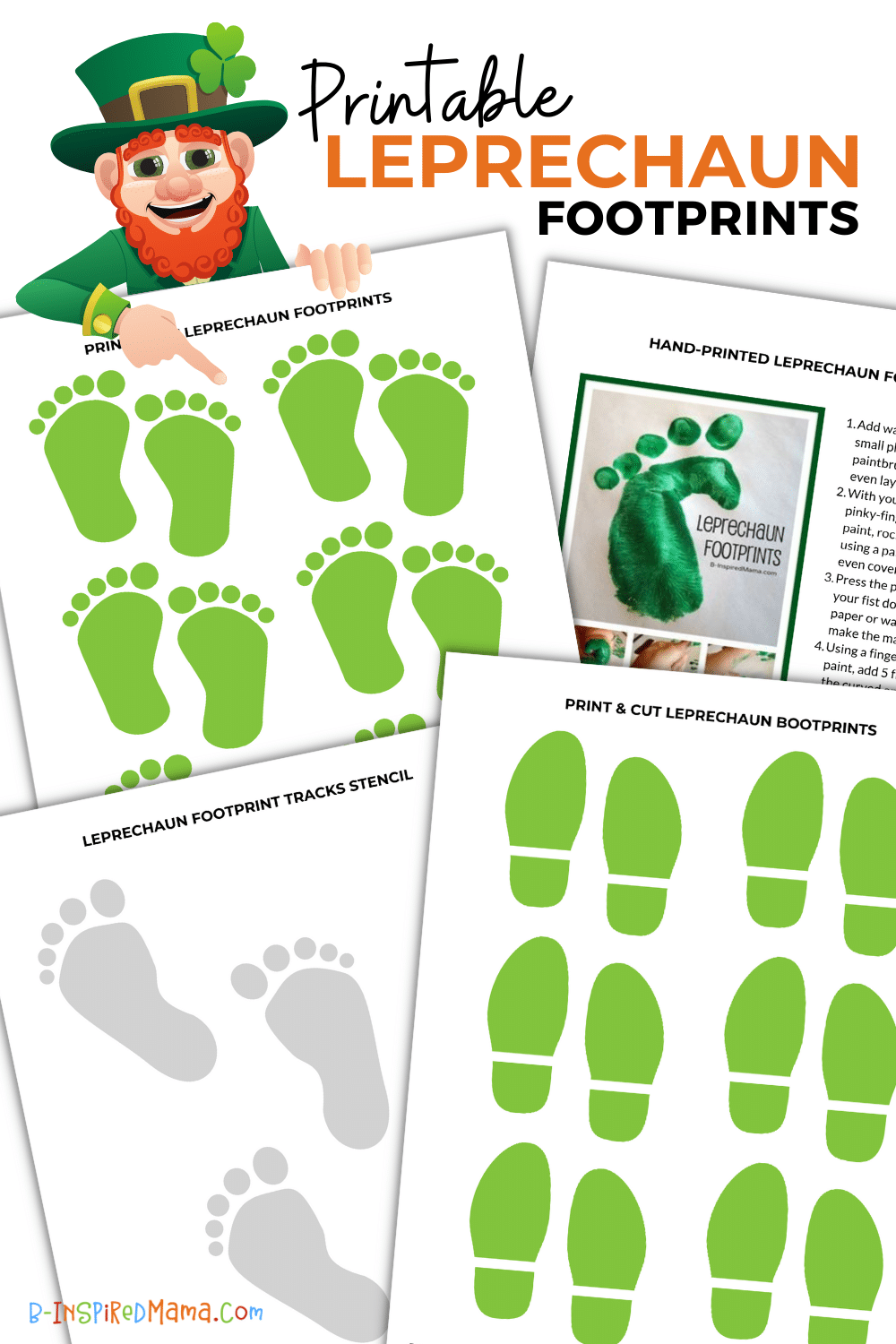 Painted printable leprechaun footprints for st patricks day â b