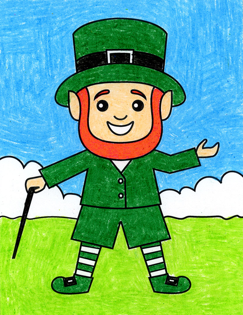 Easy how to draw a leprechaun tutorial video and coloring page