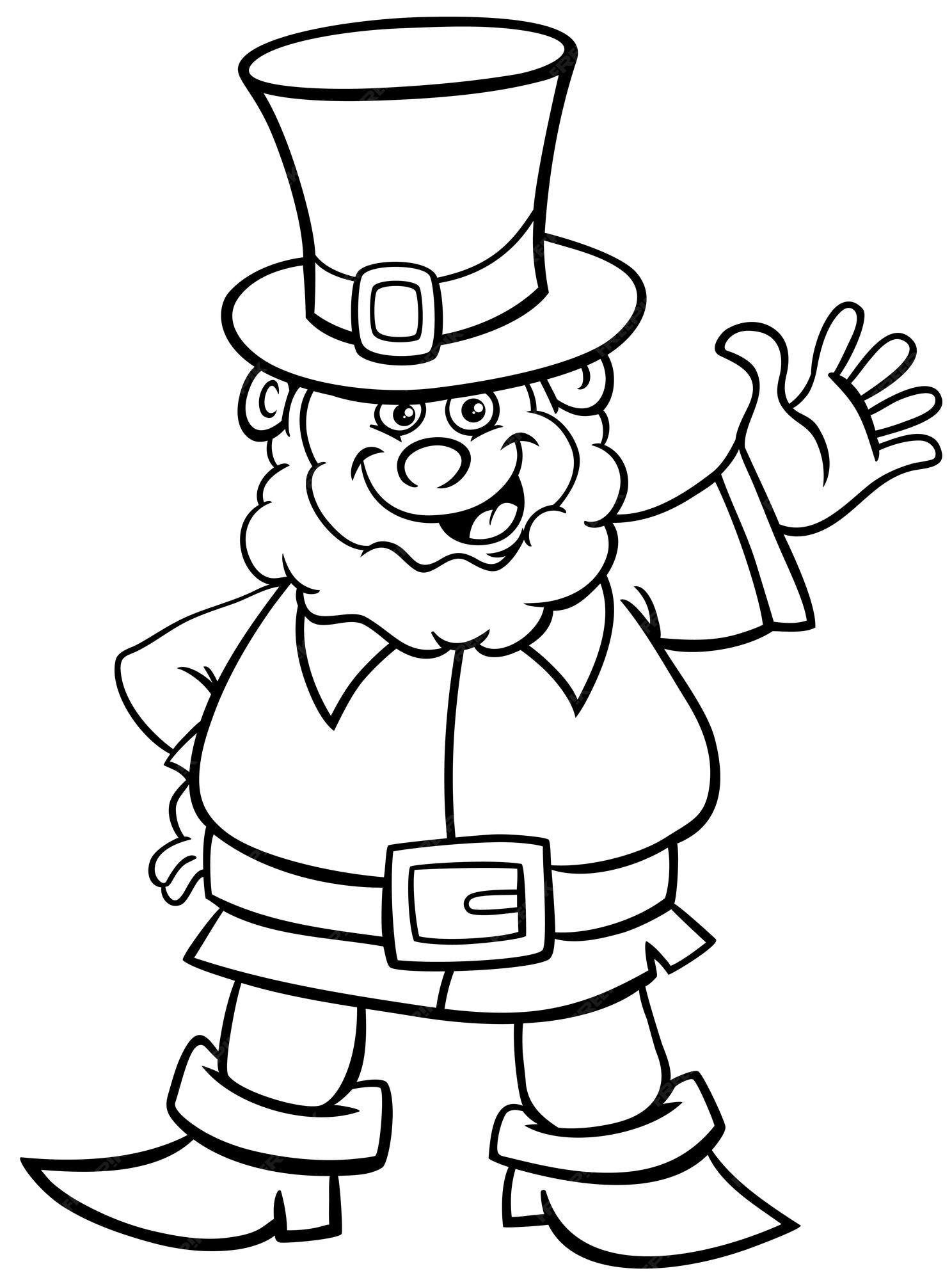 Premium vector cartoon leprechaun on saint patrick day coloring page