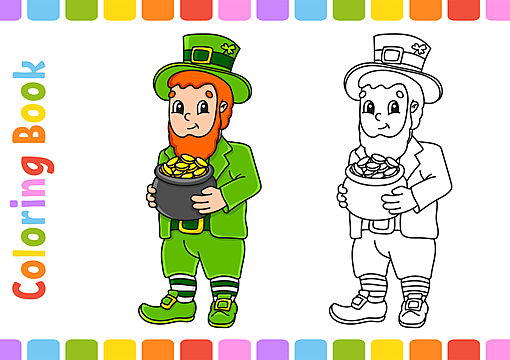 St patricks day printable coloring page of a cartoon leprechaun holding a clover vector man graphic clover png and vector with transparent background for free download