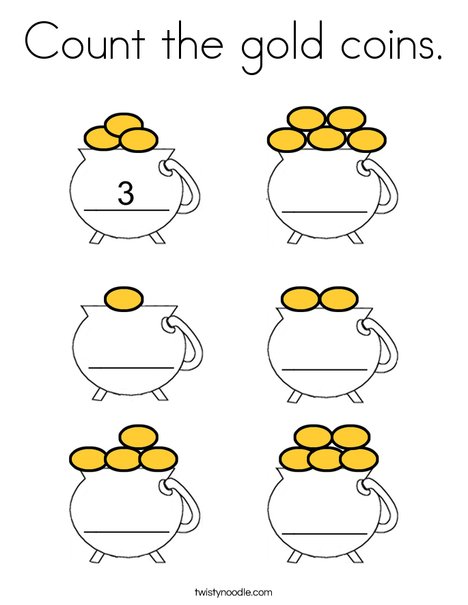 Count the gold coins coloring page