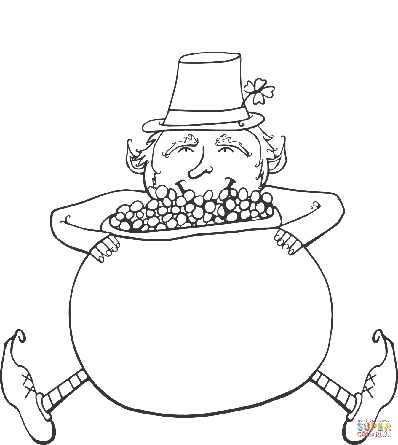 Leprechaun with pot of gold coloring page free printable coloring pages