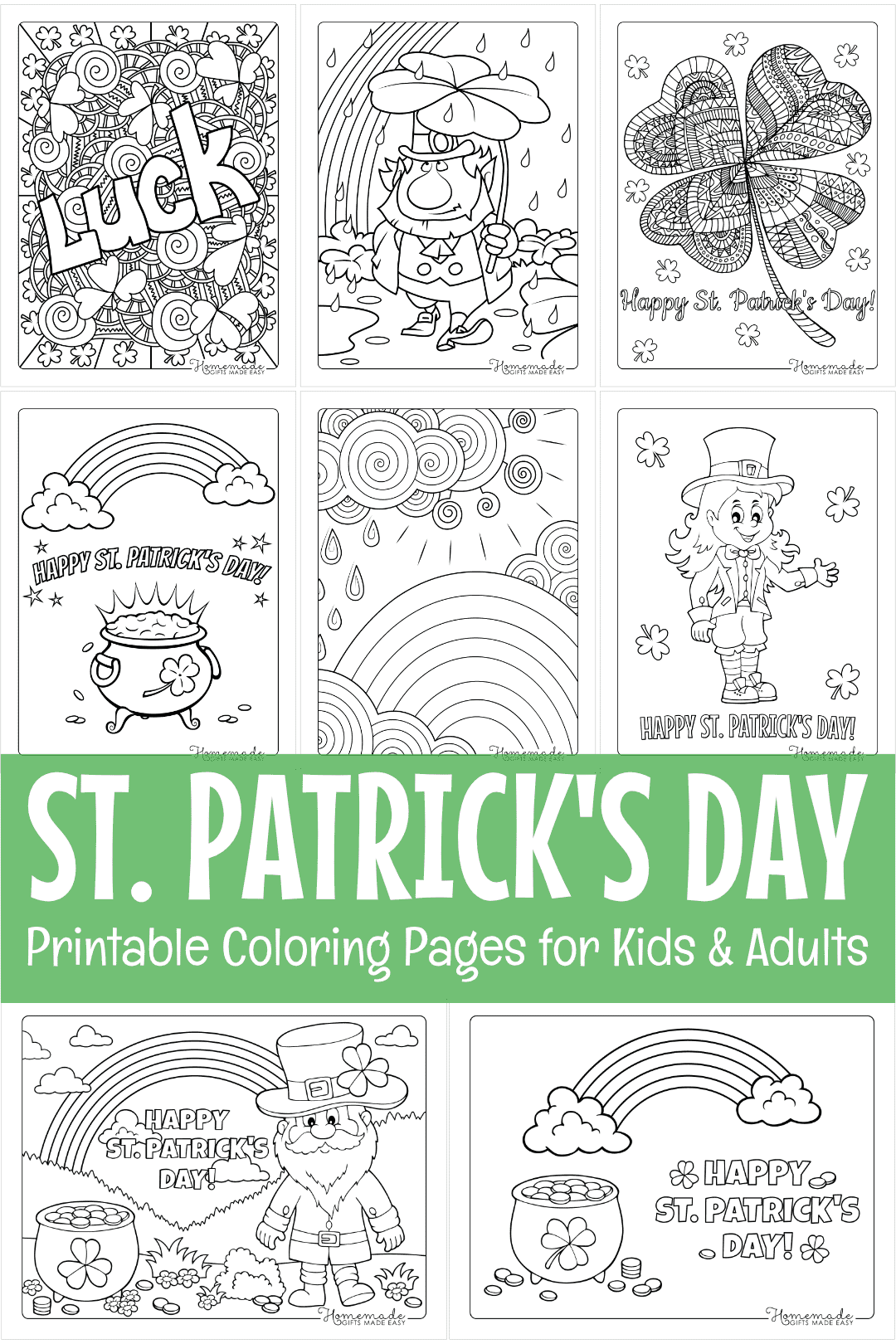 Free st patricks day coloring pages for kids adults