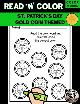 St patricks day gold coins coin read color worksheet color words holiday