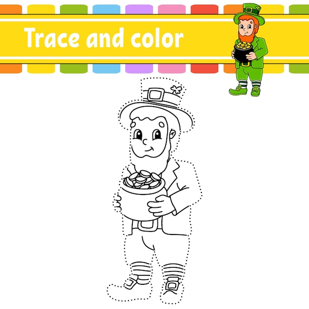 Premium vector trace and color coloring page for kids st patricks day