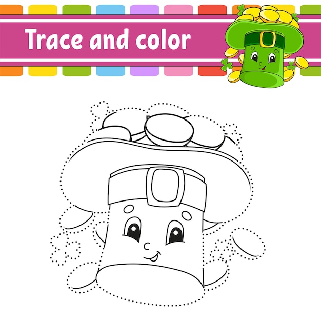 Premium vector trace and color coloring page for kids handwriting practice st patricks day