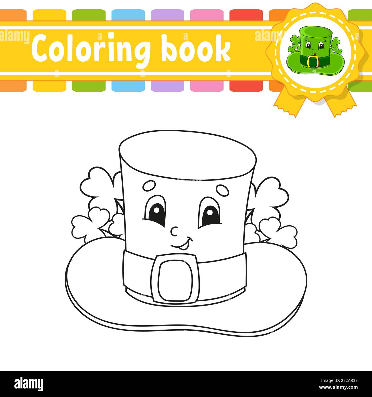 Coloring book for kids leprechaun hat cheerful character vector illustration cute cartoon style black contour silhouette isolated on white backg stock vector image art