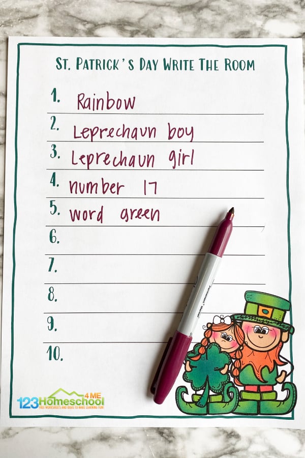 Ð st patricks day write the room printables