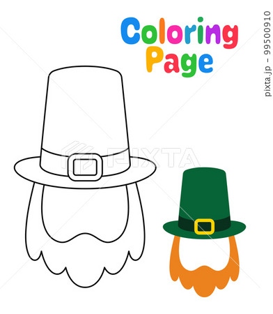 Coloring page with leprechaun hat with beard