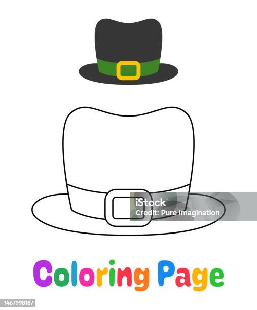 Coloring page with leprechaun hat for kids stock illustration