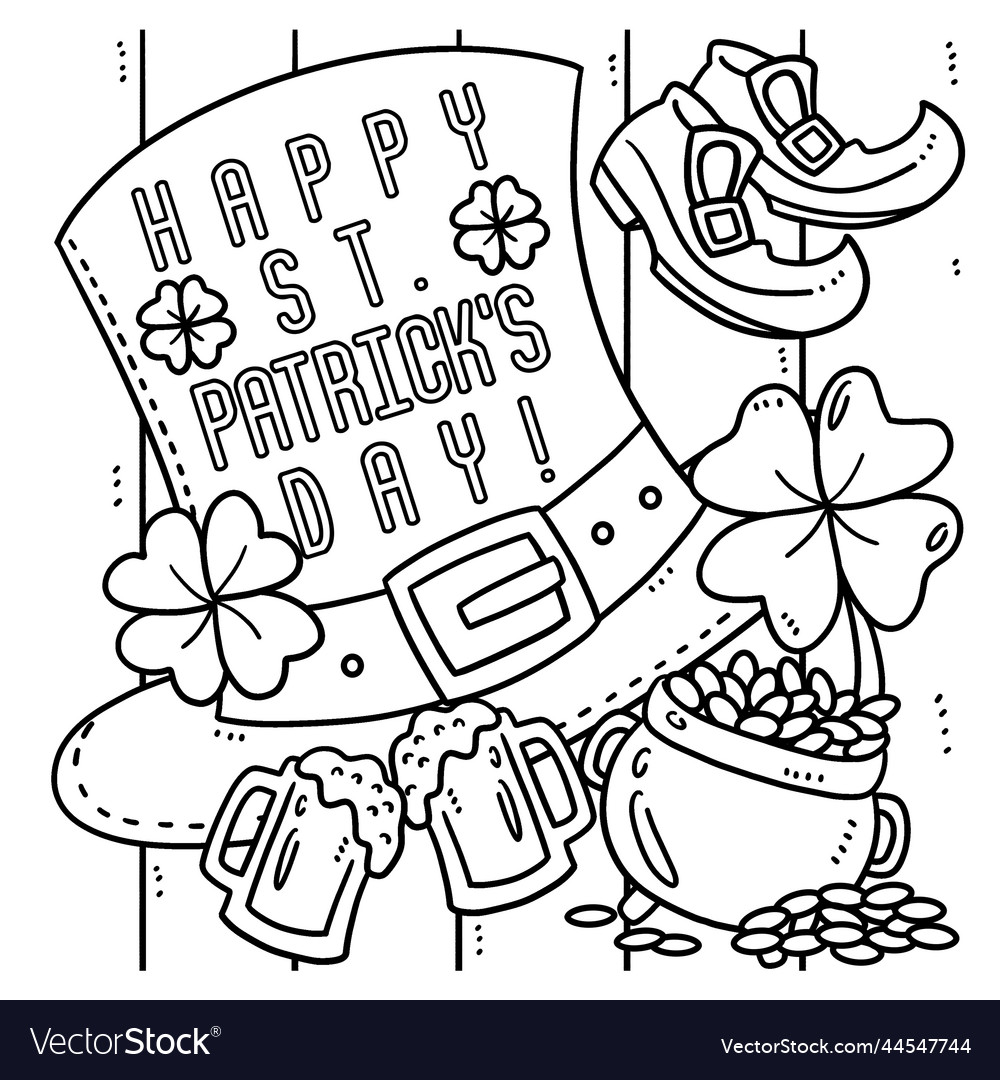 Happy saint patricks day leprechaun hat coloring vector image