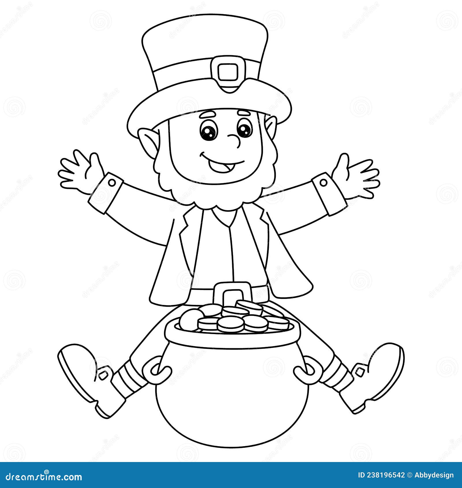 St patricks day leprechaun coloring page for kids stock vector