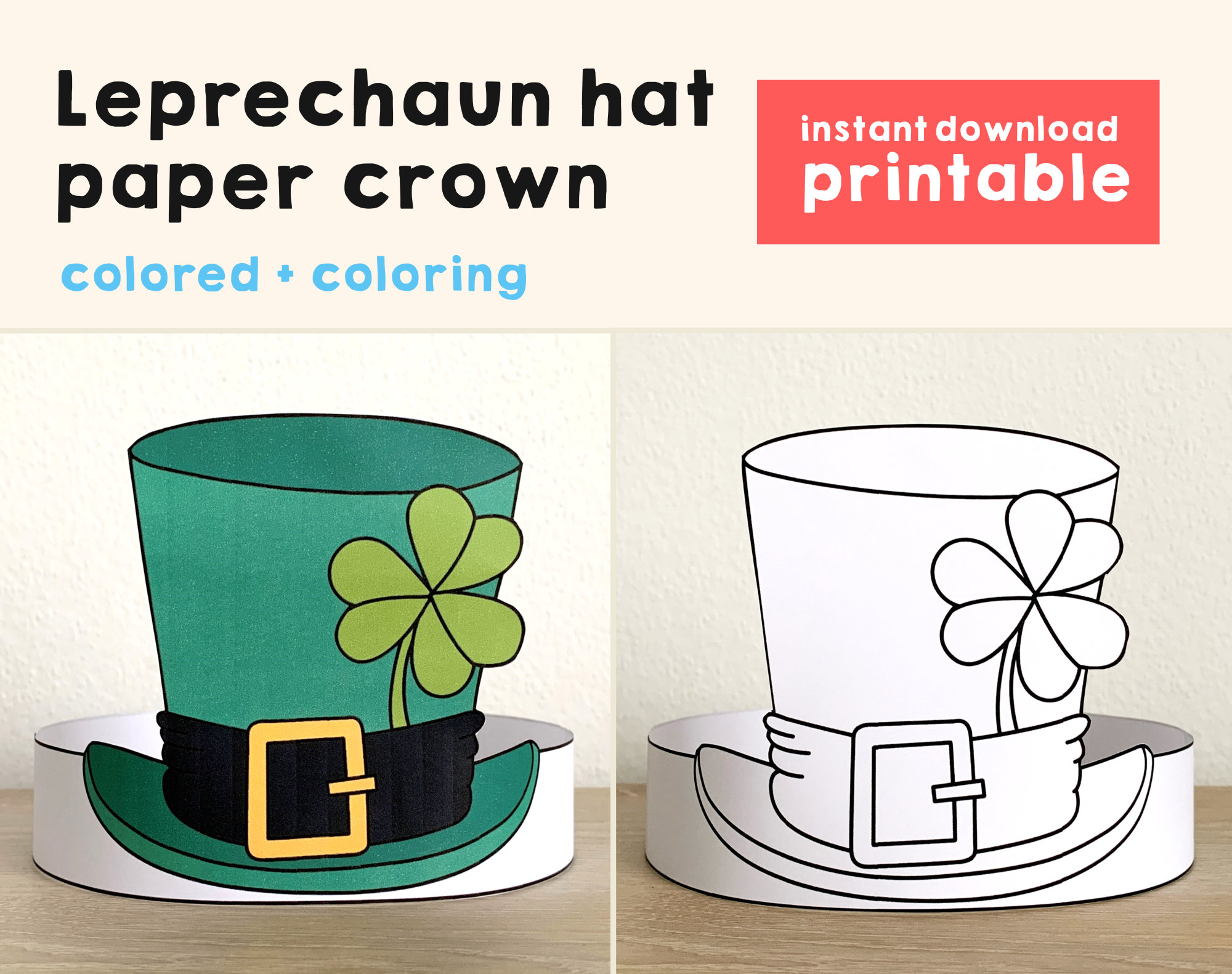 Leprechaun hat paper crown headband st patricks day party coloring printable kids craft costume printable favor diy instant download