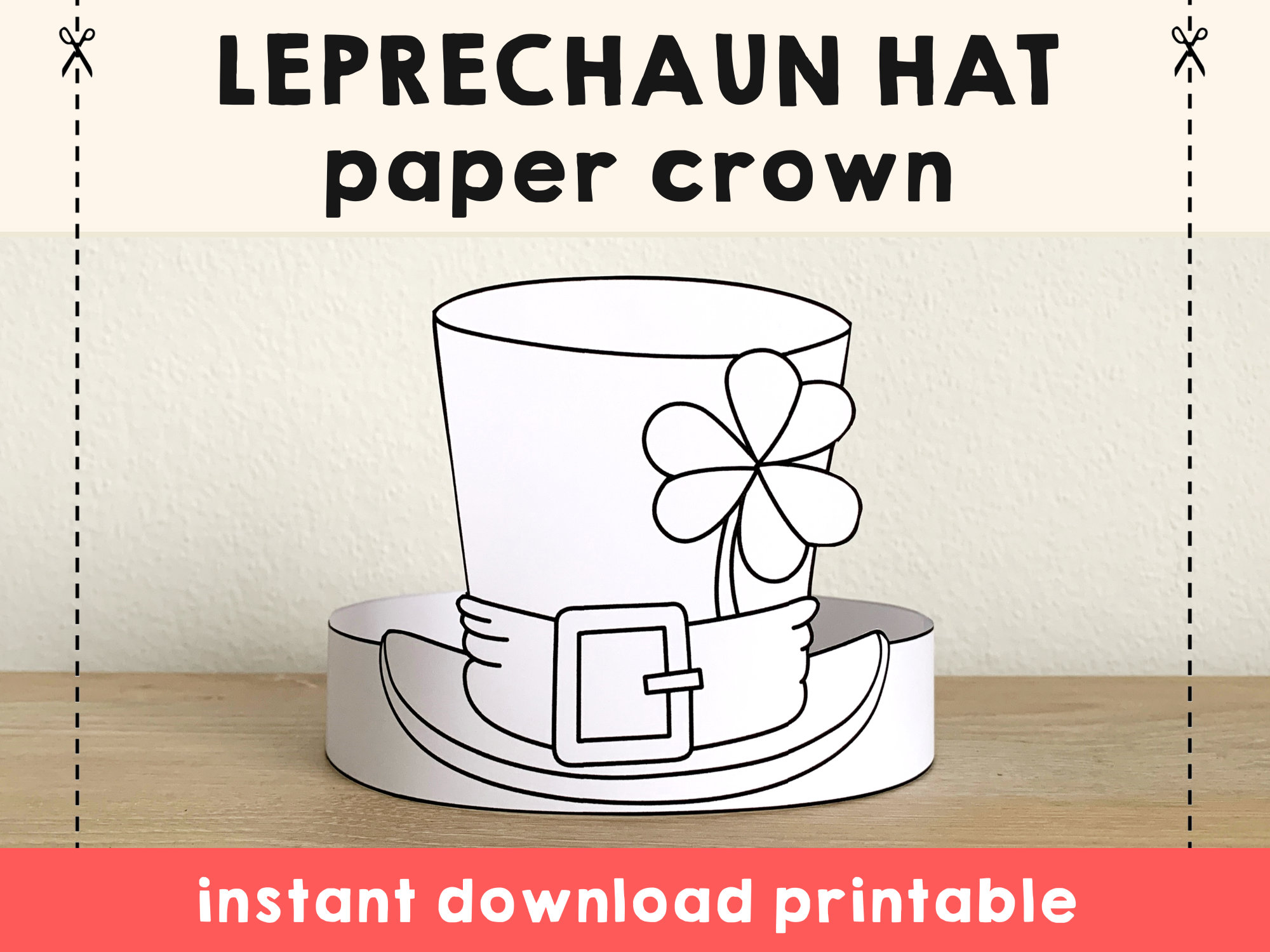 Leprechaun hat paper crown headband st patricks day party coloring printable kids craft costume printable favor diy instant download