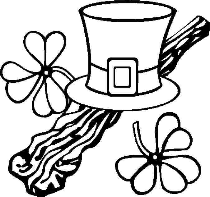 Leprechaun hat and shamrocks coloring page