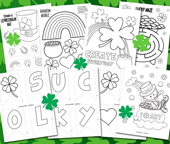 Kids st patricks day craft coloring sheets for homeschool elementary preschool printables coloring activity pages digital download