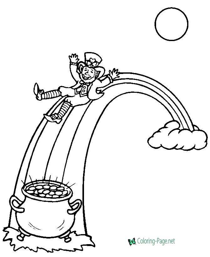 Leprechaun coloring pages rainbow gold