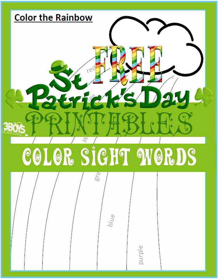 Saint patricks day printables sight word rainbow coloring sheet