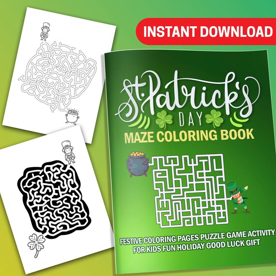 Best value st patricks day maze coloring book instant download festive coloring pages puzzle game for kids fun holiday good luck gift