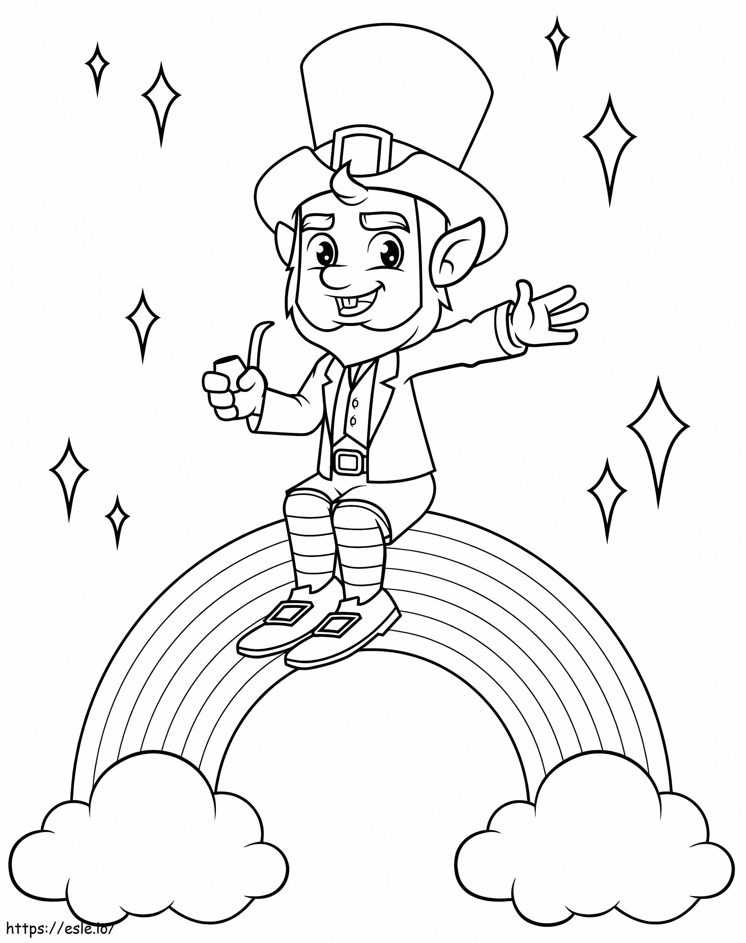 Leprechaun sitting on rainbow coloring page