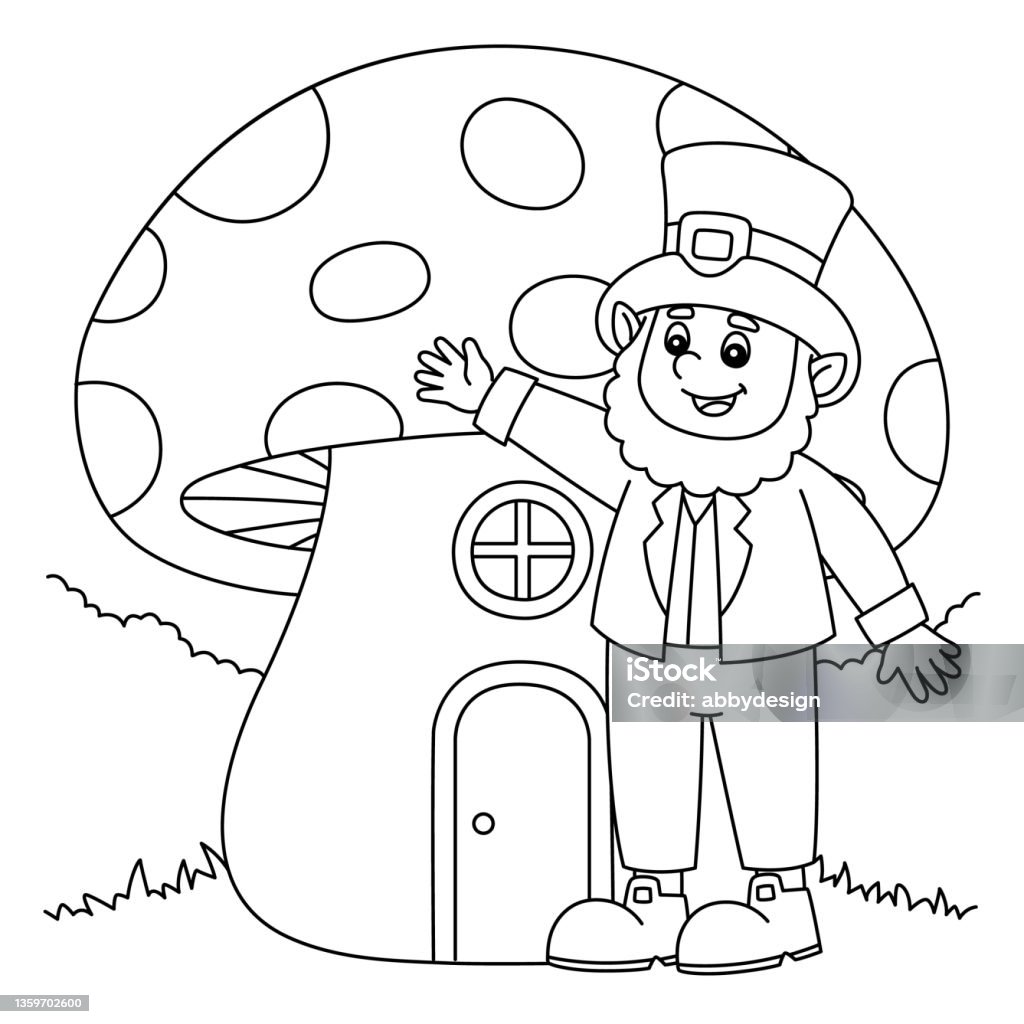 St patricks day mushroom coloring page for kids stock illustration